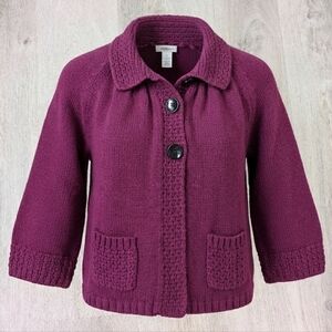 Style & Co Purple Knit Romantic Feminine Pockets Office Cardigan Sweater Size L